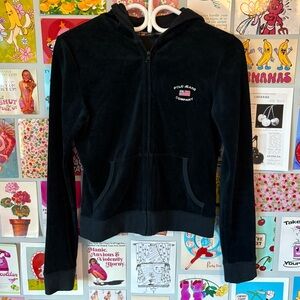 Vintage Y2K Polo Jeans Ralph Lauren Black Velour Zip-Up Hoodie